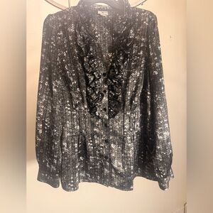 Worthington Black and Gray Ruffled Blouse